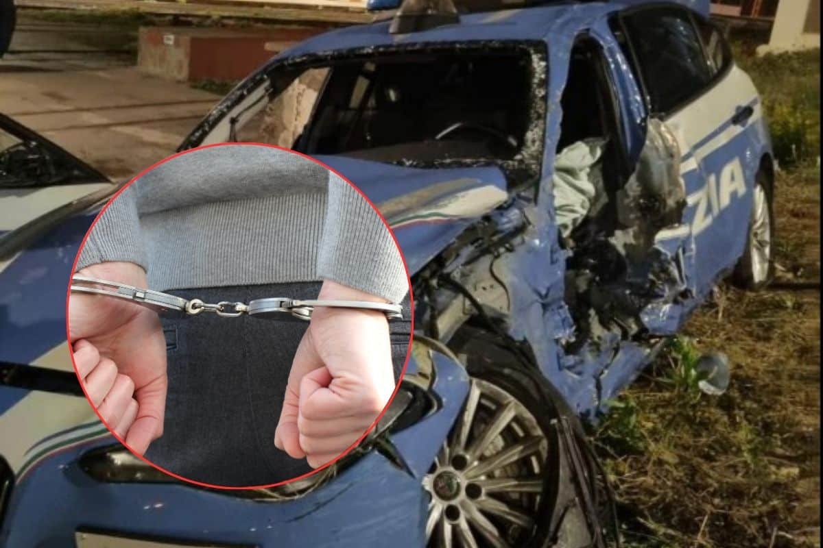 screen facebook volante polizia mandata fuori strada torre del greco e in una cornice uomo in manette